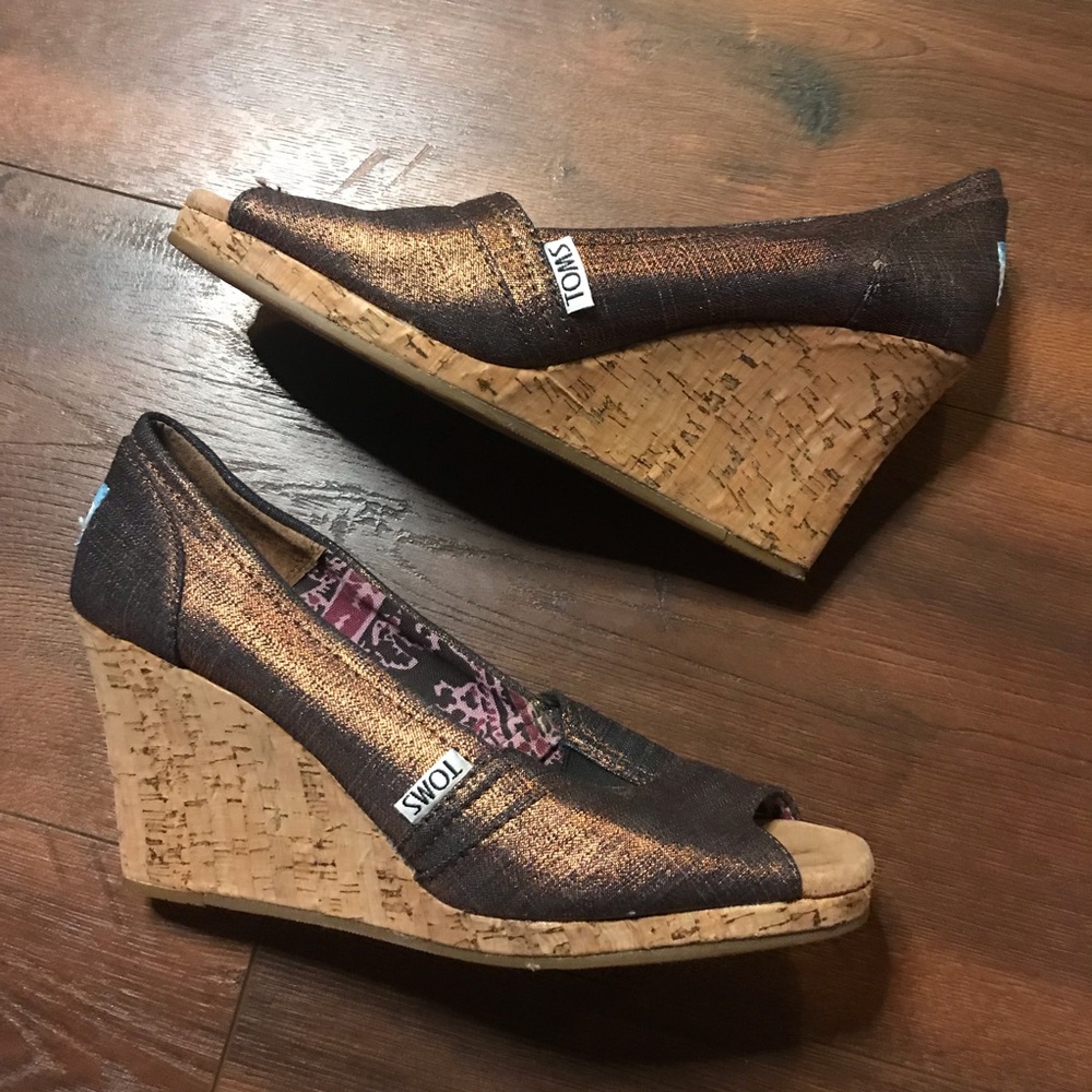 Toms Brown Shimmer Sandal Wedges